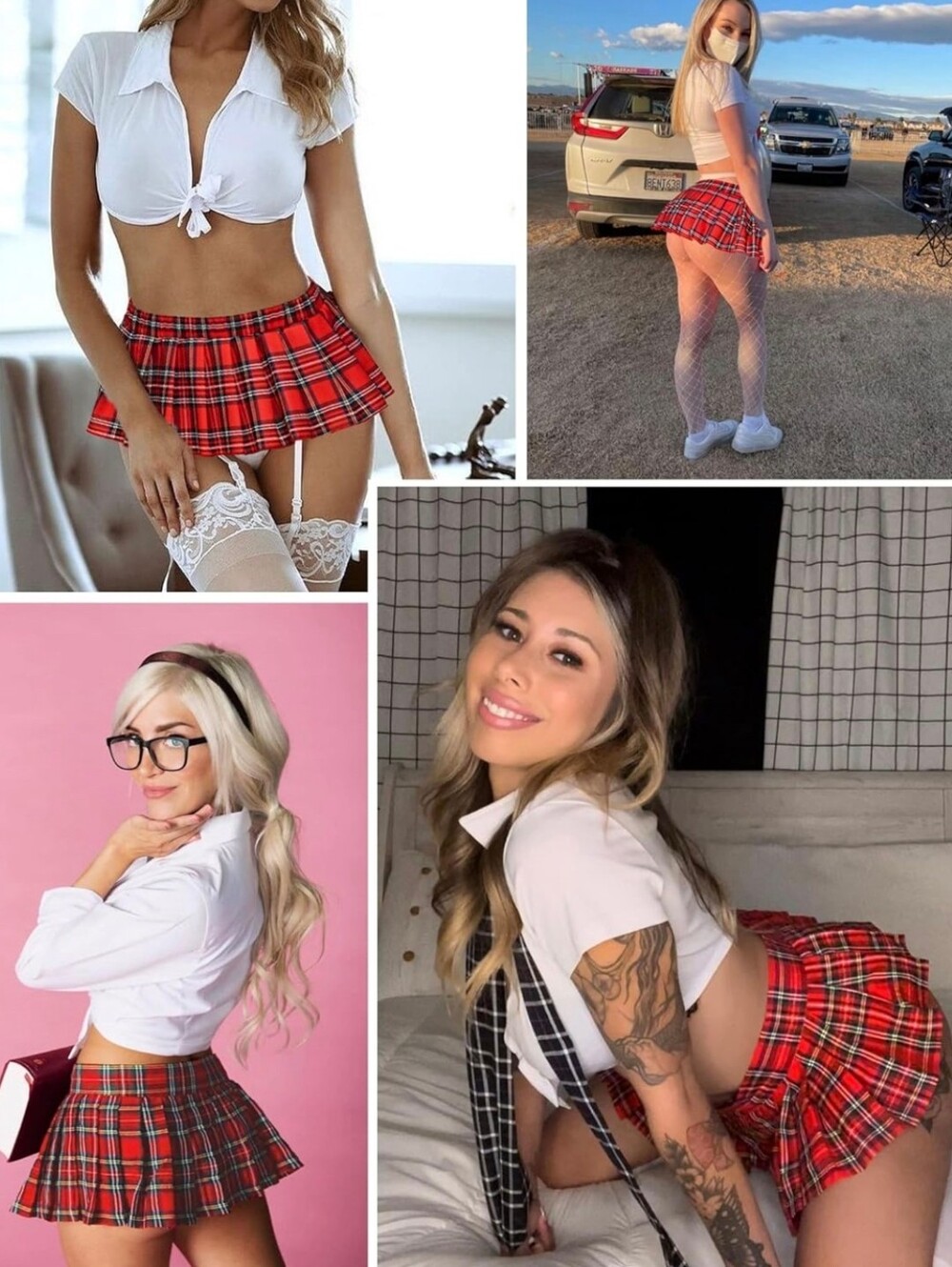 NWT Avidlove Schoolgirl lingerie costume: crop tie front top and red plaid skirt - Picture 3 of 16